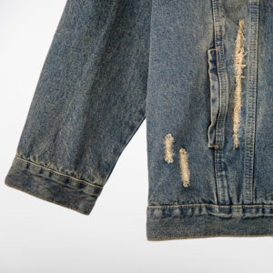 OEM Custom Men's Street Style Denim <b>Jacket</b> Vintage Distressed Shredded Acid Wash Jean Coat with Button Stone Washed for Men - Product Image 6