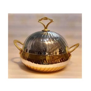 Glamorous Stainless Steel Casserole Pot With Lid Polished Gold Trim Classic Design Durable Metal Construction - Product Image 3