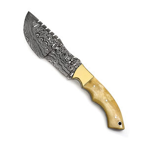 Couteau à Découper à Lame Fixe en Acier Damas Personnalisable avec Manche en Bois et Housse en Cuir, Support OEM pour Commandes en Gros - Product Image 1