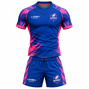 Men <b>Rugby</b> Uniform Sets with Custom Logo <b>Short</b> Sleeve <b>Rugby</b> Jerseys and Matching <b>Shorts</b> Lightweight Quick Dry Sportswear for Club - Product Image 2