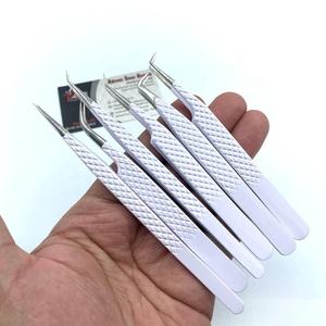 Pinzas japonesas de acero inoxidable de 90 y 45 grados para pestañas, punta de fibra sostenible recubierta de polvo blanco, extensiones de pestañas Tipo puntiagudo - Product Image 6