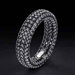 Anillo de eternidad completo con diamantes negros redondos de moissanita para unisex, plata fina 925 original, regalo sorpresa de boda para enamorados - Product Image 2