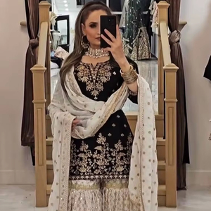 Salwar Sharara pour femme, fait main, moderne, ethnique, en faux georgette et sequins, pour l'hiver et l'été, idéal pour les festivals, Diwali, les mariages et les remises de diplômes. - Product Image 1