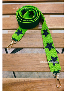 Handcrafted <b>Green</b> Beaded <b>Purse</b> Strap, Navy Star Pattern Shoulder Bag Strap, Women's Handmade Handbag Accessory - Product Image 1