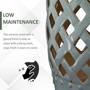 Tabouret de jardin vert en céramique de 13x18 pouces avec anneau noué, table d'appoint d'extérieur en céramique de 18 pouces - Product Image 6