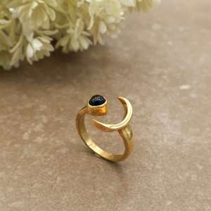 SHYAM JEWELRS Mystic Black Onyx Crescent Moon <b>Ring</b> 14K Gold Plated Brass <b>Adjustable</b> Celestial Jewelry Boho & Hippie Unisex - Product Image 4