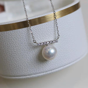 7-9mm Flawless Freshwater <b>Pearl</b> Pendant S925 <b>Silver</b> Minimalist Geometric Balance Beam <b>Necklace</b> Collarbone <b>Necklace</b> Fine Pendant - Product Image 1