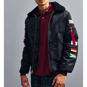 OEM <b>Men's</b> Varsity <b>Jacket</b> Stand Vintage Clothes Custom Embroidered flags satin silk <b>fur</b> collar Baseball Bomber <b>jacket</b> <b>for</b> <b>men</b> - Product Image 4