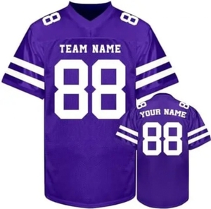 Maillot de football américain personnalisé pour homme, violet, col en V, manches courtes, impression sublimée, respirant, coupe régulière, vêtements de sport pour adultes - Product Image 1