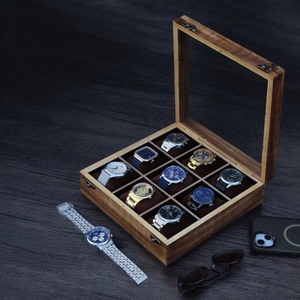 Wooden Watch Box <b>Display</b> <b>Case</b> & Organizer for Mens Womens Jewelry <b>Case</b> Handmade watch storage velvet interior with glass lid - Product Image 3