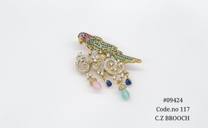 09424CZ Parrot Brooch Bird Brooch <b>Pin</b> Designer CZ Brooch Mehandi Plated Bird CZ Brooch Multi Color Cubic Zirconia Wedding - Product Image 4