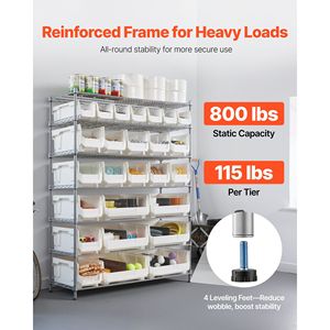Scaffale Portaoggetti a 7 Ripiani con 26 Contenitori, Sistema di Scaffalature in Filo d'Acciaio con Ruote Mobili per Organizzazione Attrezzi - Product Image 3