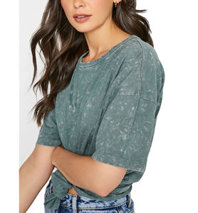 Camiseta de Verano para Mujer, Lavado Ácido, 180GSM, Algodón Transpirable, Ecológica, Estilo Vintage, Informal, Personalizable, Marca Privada OEM - Product Image 3