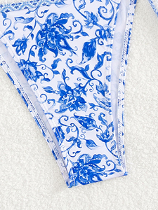 Conjunto de Bikini de 2 Piezas para Mujer, Top con Tirantes Anchos, Diseño Sexy, Estampado Floral, Cuello en V, Espalda con Lazos, Braguita de Talle Bajo - Product Image 6