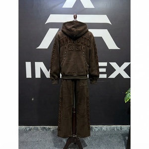 Unisex Brown Embroidered Hoodie & <b>Sweatpants</b> <b>Set</b> 2027 Street Style 100% Cotton Fleece French Terry 80/20 Autumn Wear - Product Image 6