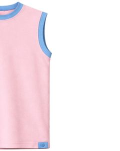 Ensemble décontracté d'été pour homme : débardeur rose sans manches et short en coton avec bordure bleu ciel et cordon de serrage – Ensemble deux pièces - Product Image 2