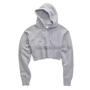 Sudadera de gimnasio de algodón para mujer de talla XS, Tops cortos con capucha bordada informal de otoño con estampado de letras de punto con logotipo personalizado - Product Image 4