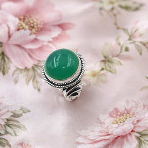 Green Onyx <b>Ring</b> 925 Sterling Silver Handmade Vintage Boho Tribal Statement <b>Ring</b> Round Cabochon Gemstone Jewelry - Product Image 1