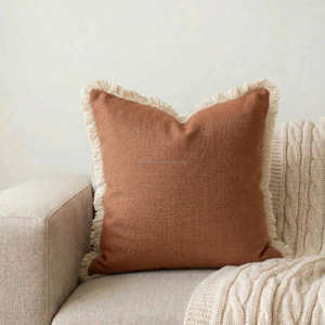 Housse de coussin décorative en terracotta avec franges, coussin d'appoint, décoration bohème, décoration de ferme, décoration intérieure - Product Image 1