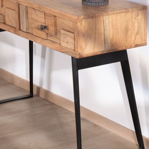 Vandana Royal Texture <b>Console</b> <b>table</b> with 2 drawers in acacia wood with <b>black</b> metal legs, airy and modern design Puzzle - Product Image 3