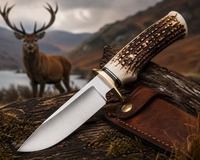 Couteau de chasse artisanal OEM personnalisé, lame en acier inoxydable, manche en cuir, étui, lame fixe, utilisation en extérieur