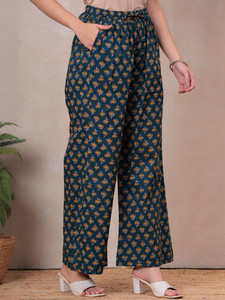<b>Women</b> Floral Printed Blue Cotton <b>Kurta</b> Palazzo Set Dupatta V-Neck Regular Fit Knee-Length Traditional Ethnic Casual Wear Quick - Product Image 6