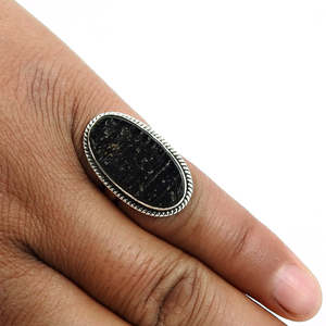 Ethnic Wear 925 Sterling Silver <b>Ring</b> With Natural <b>Large</b> Shape Oval Cut Black Tourmaline Gemstone Bezel Setting Bohemian <b>Rings</b> - Product Image 3
