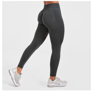 Nuevas llegadas: Leggings de yoga de cintura alta con logo personalizado para mujer, efecto fruncido en glúteos, sin costuras, de nailon, de secado rápido y transpirables. - Product Image 5