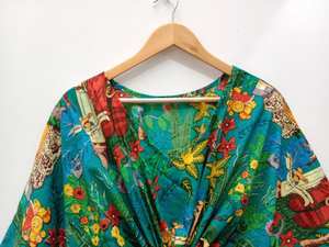 Vestido Kaftán Floral de Algodón 100% Premium para Mujer, Elegante, Vintage, Corte en A, Largo hasta la Rodilla, Suave, Transpirable, Corte Holgado, para Uso Diario en Verano - Product Image 5