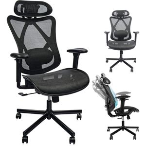 Sedia da Ufficio Ergonomica con Schienale Alto, Supporto Lombare Regolabile, Braccioli, Rete Traspirante, Ruote e Poggiatesta Inclinabile - Product Image 1