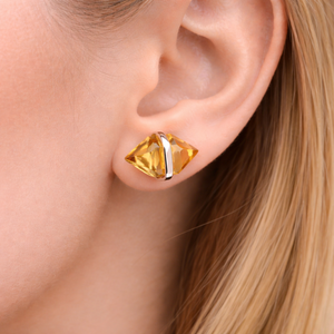 Citrine Quartz Elongated Hexagon <b>Stud</b> <b>Earring</b> <b>Silver</b> Plated Center Bezel <b>Set</b> Gemstone <b>Earring</b> Minimalist Jewelry Gift For Her - Product Image 1