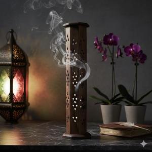 Brûleur d'encens en bois de santal fait main avec motif lune et étoile, diffuseur aromatique pour la maison, décoration toutes saisons - Product Image 2
