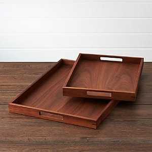 Plateau à thé rustique en noyer, plateau de service en bois massif, plateau de table, plat de rangement pour collations et aliments, pour hôtel et maison - Product Image 1