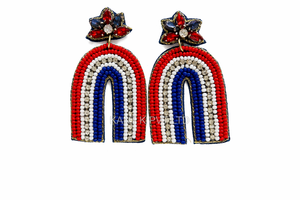 Pendientes de Flip-Flop Rojos, Azules y Blancos, Pendientes Llamativos, Pendientes Patrióticos con Cuentas, Pendientes Hechos a Mano con Cuentas de Semillas - Product Image 3