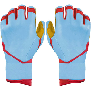 Blue Leather Batting <b>Gloves</b> with Padded Palm for Training Unisex Adults Pull On Hook And Loop Closure for Training Unisex Adult - Product Image 1