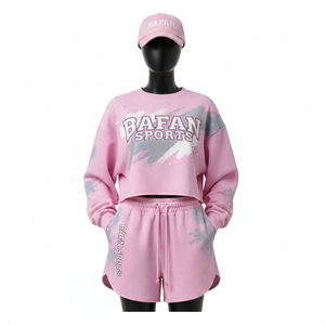 Ensemble sweat-shirt et short en molleton de coton premium 100% coton, tissu brossé doux, logo pastel, pour femmes. - Product Image 6