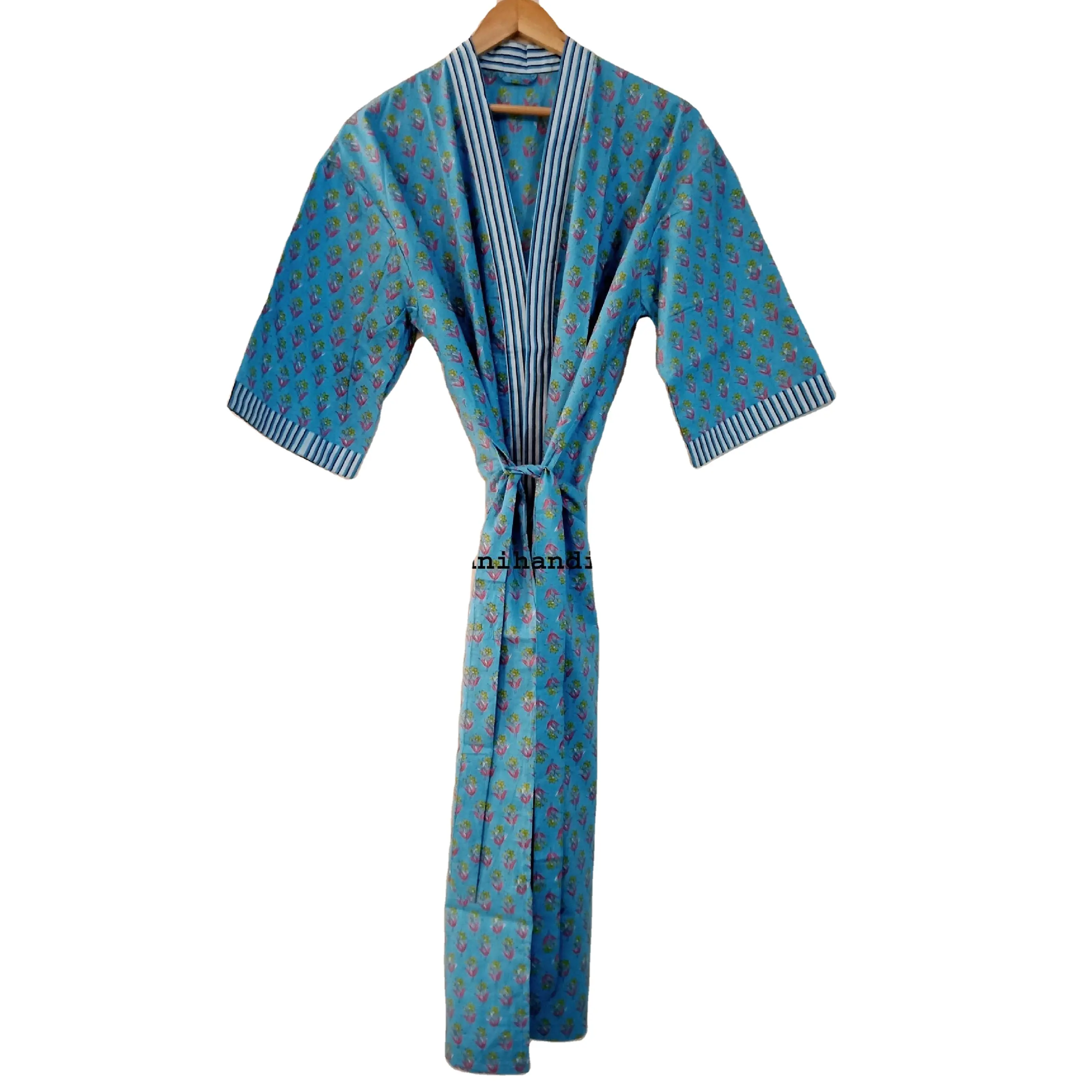 Indian Block Printed Kimono Soft Cotton Bath Robe Womens Comfortable House Robe Bridal Party Wear Beach Wear Dress