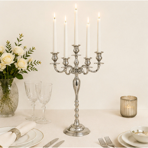 Elegant 5 Arm Metal Candelabra <b>Silver</b> Candle Holder Tall Table Centerpiece Aluminum <b>Candlestick</b> Stand for Event Table Decoration - Product Image 4