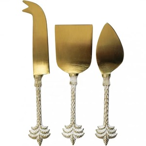 Warm Toned Metal <b>Cheese</b> <b>Knife</b> <b>Set</b> With Leaf Handle Design Durable Metal Utensils For Food Contact Hand Wash Only - Product Image 6