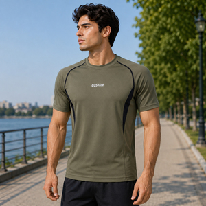 Wholesale <b>Men's</b> Sports Running <b>Compression</b> Gym T-<b>Shirt</b> Slim Fit Quick Dry Breathable 180g Jersey High - Product Image 4