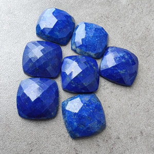 Natural Lapis Lazuli Checker Cut Square <b>Cushion</b> Shape Calibrated Flat <b>Back</b> Loose Gemstone - Product Image 2