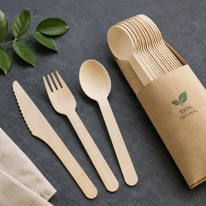 Ensemble de couverts en bois jetables, couteau, fourchette, cuillère, écologiques, biodégradables, recyclables, adaptés aux aliments, pour les voyages - Product Image 6