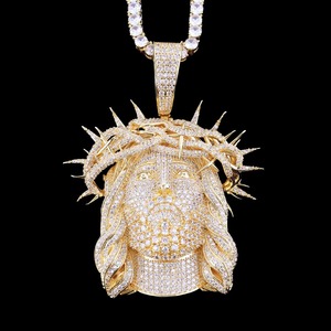 Colgante con Rostro de Cristo y Corona de Espinas, Moissanita, Plata 925, Amuleto Religioso Unisex - Product Image 2