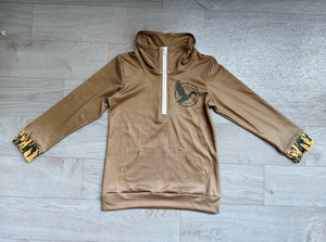 Chemise décontractée marron Longlv à fermeture éclair sur le devant avec logo canard et poignets camouflage pour enfants, en Spandex/Polyester, coupe ample, style chinois - Product Image 4