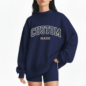 Sweat-shirt à col montant personnalisé pour femme, toutes saisons, décontracté, service OEM, tissu polaire, personnalisation frontale, écologique - Product Image 1