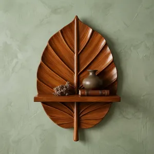 Estante de Pared de Madera con Forma de Hoja, Acabado en Madera Marrón, Estante Decorativo de Almacenamiento para Montar en la Pared - Product Image 6