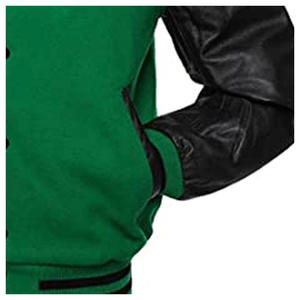 Chaquetas Varsity Verdes de Lujo Personalizadas de Primera Calidad 2025, Chaqueta Varsity para Hombre con Mangas de Cuero y Letras Bordadas - Product Image 5