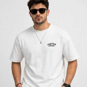 ONETEN APPAREL <b>Men</b> <b>White</b> <b>Short</b> <b>Sleeve</b> T <b>Shirt</b> Casual Regular Fit O Neck Letter Logo Tee - Product Image 5