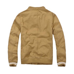 Men's Khaki Solid Color Stand Collar Zipper Closure Windproof Casual Polyester Fabric Value To Money Bomber <b>Jacket</b> For Sale - Product Image 3