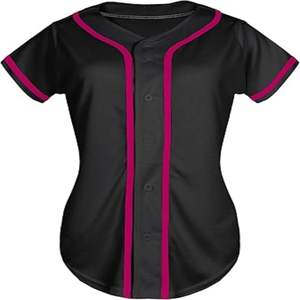 Maillot de baseball bleu pour femme, manches courtes, ajusté, anti-humidité, boutonné sur le devant, couleur unie - Product Image 4